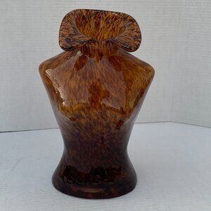 Vtg MCM Murano Style Art Glass Ladies Bust Amber Vase Tortoise Shell 12” Tall